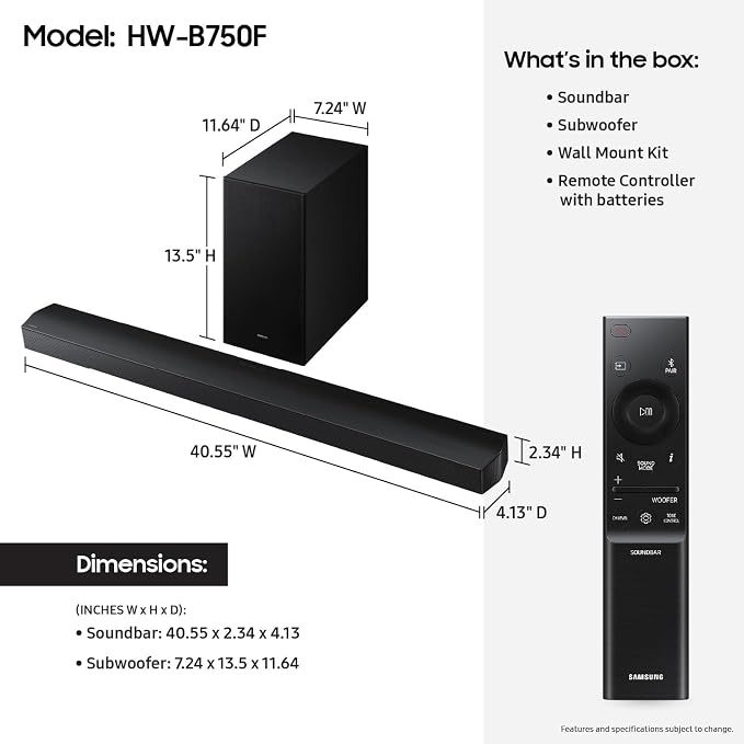 Samsung B-Series Soundbar HW-B750F 5.1 ch Subwoofer Voice Enhance Mode - Image 2