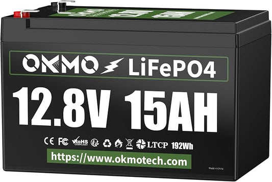12V 15Ah Lithium Battery, Rechargeable LiFePO4 4000+ Cycles Rechargeable by OKMOBeYourHomePowerBackup