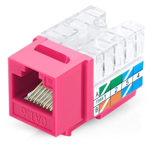 Everest 90° Angled RJ45 Cat6 Keystone Jacks 20-Pack in Pink by EverestMediaSolutions