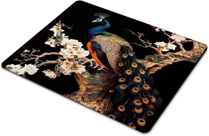 Square Mouse Pad Colorful Peacock on a Tree Branch-1, Gaming Mouse Pads - Image 6