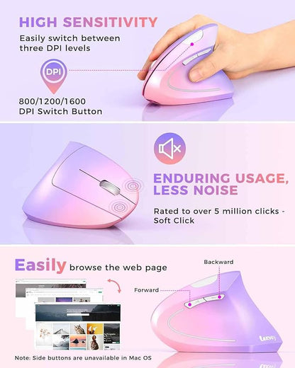 Lekvey Ergonomic Mouse, Vertical Wireless Mouse Rechargeable 2.4 GHz Optical - Image 5