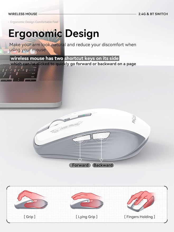 Wireless Mouse with Forward/Backward Side Keys, Silent Click, Ergonomic - Image 5