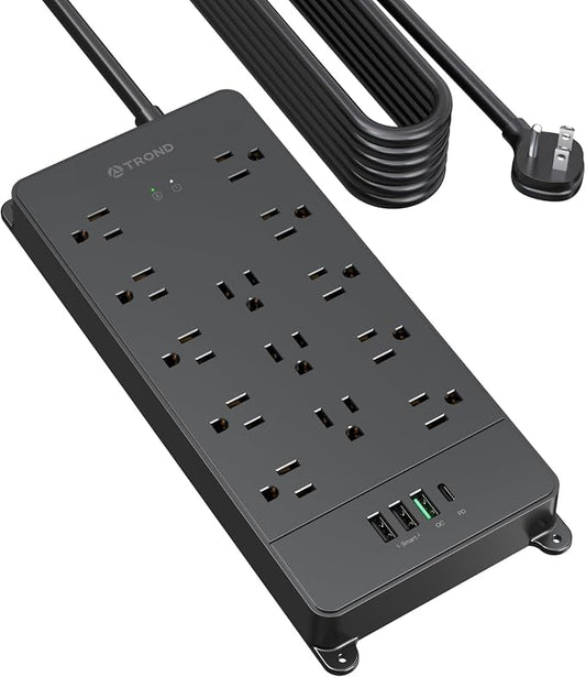 TROND Surge Protector Power Strip 15 ft, Flat Plug Extension Cord by TRONDOfficial
