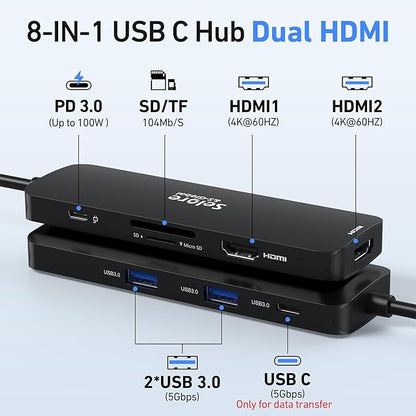 USB C Docking Station Dual HDMI Monitor, USB C to Dual HDMI Adapter - Image 2