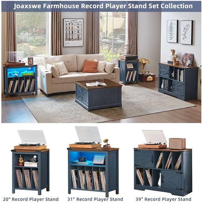 Large Record Player Stand with Charging Station & LED Lights, Vinyl Records - Image 5