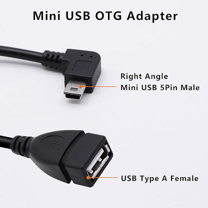 90 Degree Mini USB to USB A OTG Adapter Cable 5.5in Right Angle Mini USB 5-Pin - Image 2