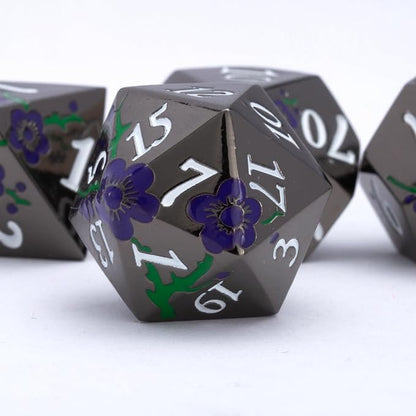 Black Metal Dice Set D&D, RPG Polyhedral Metal Dice - Image 2