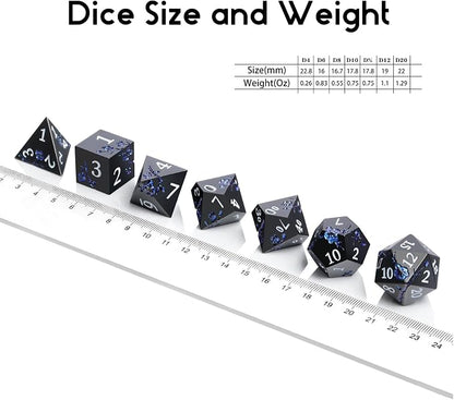 Glitter Blue D&D Metal Dice, DNDND 7 PCS Flower Metallic DND Dice Set - Image 7