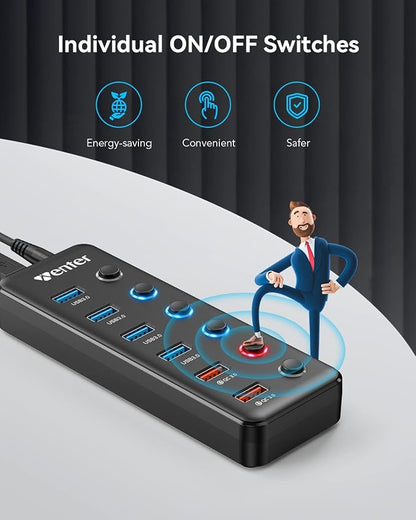 Powered USB Hub, Wenter 6-Port USB 3.0 Hub Splitter - Image 6