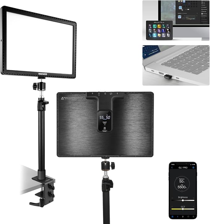 NEEWER 15.5" LED Streaming Key Light, Clamp on Desk Panel Video Lighting by Neewer