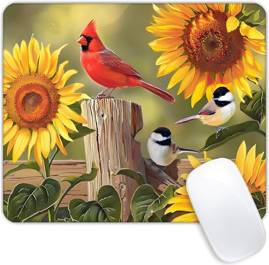 Sunflowers and Songbirds Mouse pad Customized Mousepad Non-Slip Rubber Base by Goodsprout
