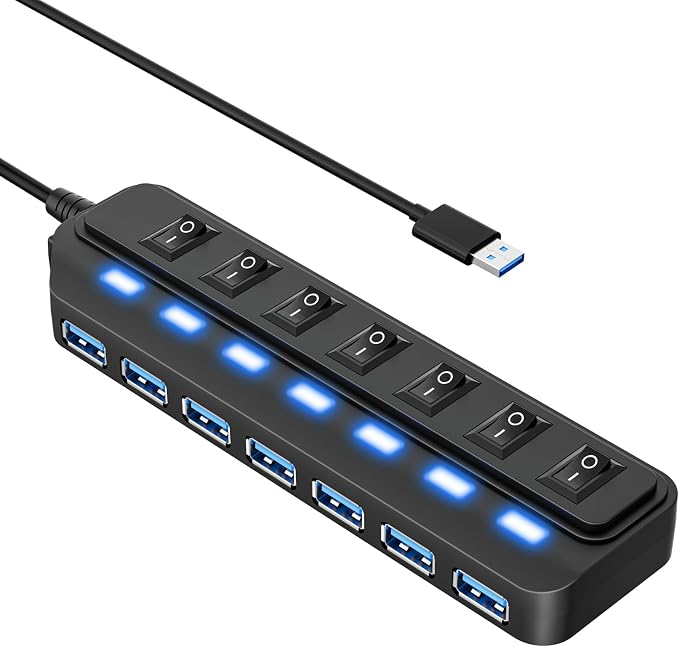 USB Hub 7 Port, USB 3.0 Hub Splitter by WIRWTRU