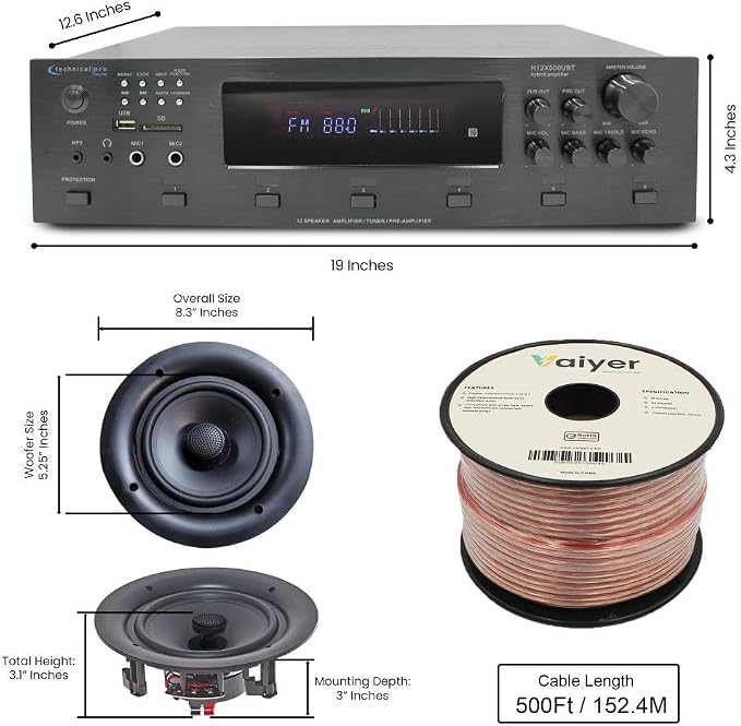 Vaiyer Home Audio System Kit, 6-Channel 6000 Watts Amplifier - Image 2