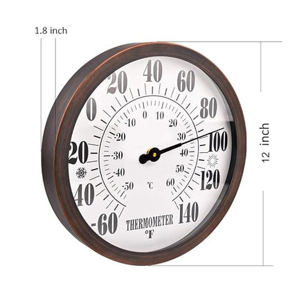12'' Indoor Outdoor Thermometer Large Numbers, Hanging Decorative Wall - Image 2