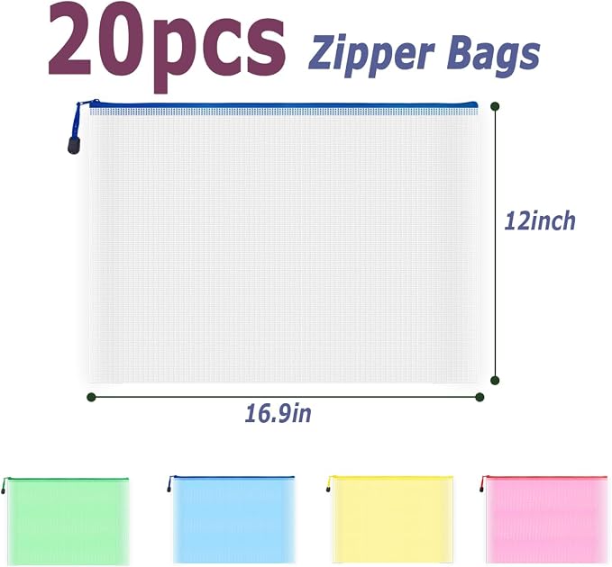 AUSTARK 20 Pcs Zipper File Bags, Plastic Mesh Pouch, Board Game Storage - Image 2