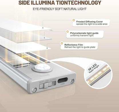6 Pack Under Cabinet Lighting Wireless, 68 LED Rechargeable Battery Motion - Image 3