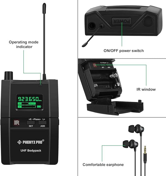 Phenyx Pro PTM-10 Stereo Wireless in Ear Monitor System Bodypack Receiver - Image 2
