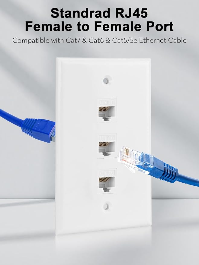 Ethernet Wall Plate, 3 Port Cat6 RJ45 Keystone Inline Coupler Wall Plate - Image 4