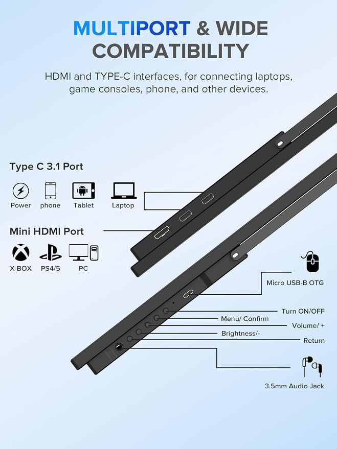 UPERFECT 22" 2K QLED Portable Touchscreen Monitor w/VESA & 180° Adjustable Stand - Image 7