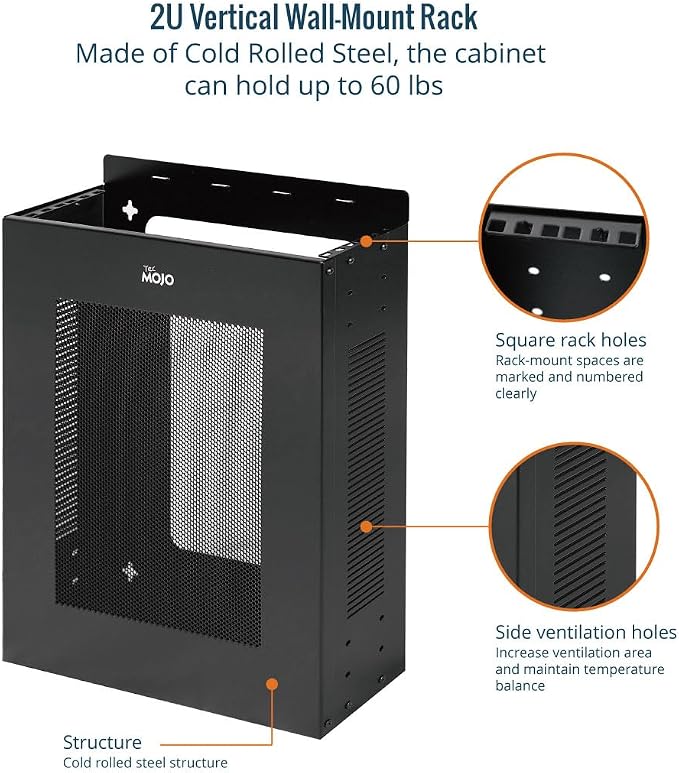 Tecmojo 2U Vertical/Horizontal Wall Mountable Server Rack, - Image 3