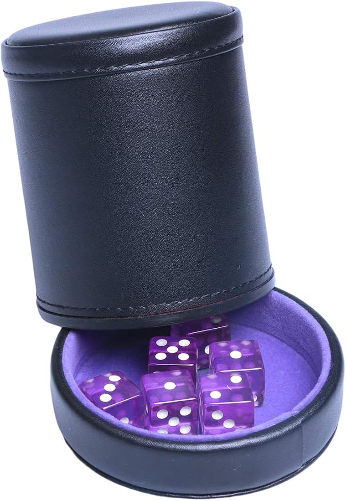 PU Leather Dice Cup Purple Velvet Lined Quiet Shaker - Image 6