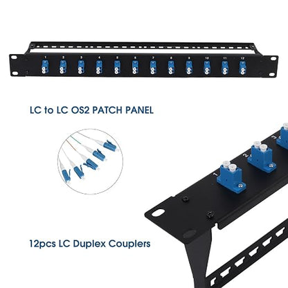 1U Fiber Patch Panel with 12 LC OS2 Single Mode Fiber Optic Couplers Singlemode - Image 3