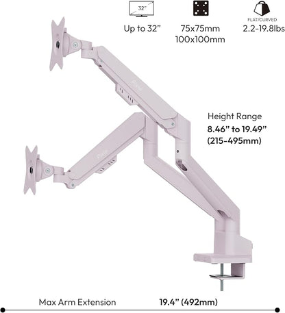 Pixio PS1D Wave Pink Dual Monitor Arm Stand Desk Mount - Image 4