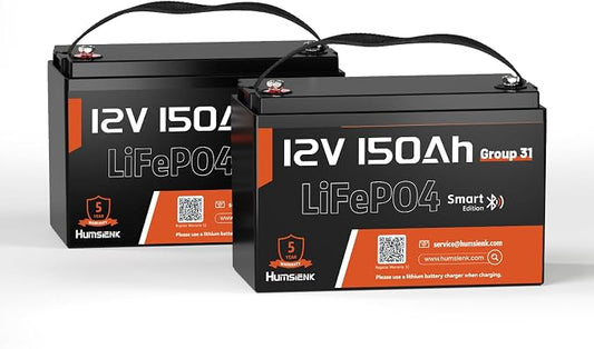 12V 150Ah LiFePO4 Lithium Battery BCI Group31 Bluetooth 2Pack, Built-in 110A BMS by HumsiENK
