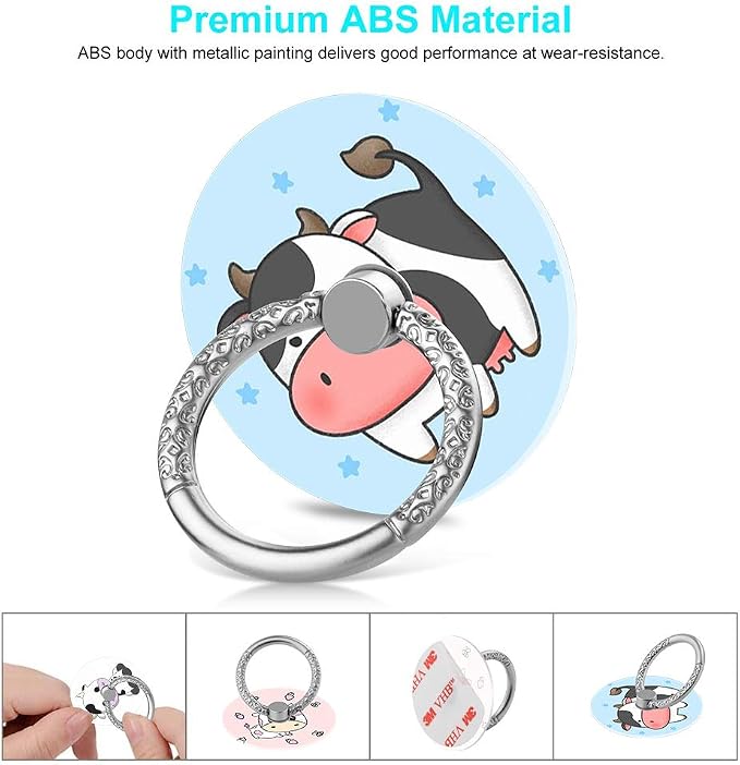Bonoma Phone Ring Stand, 3 Pack Cute Cow 360 Degree Rotation Finger Grip Stand - Image 2