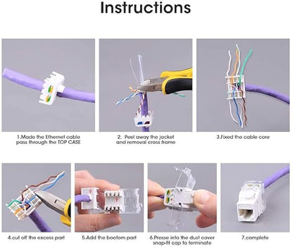 AMPCOM CAT6 Keystone Jack Tool-Less RJ45 UTP, No Punch-Down Tool Required - Image 7