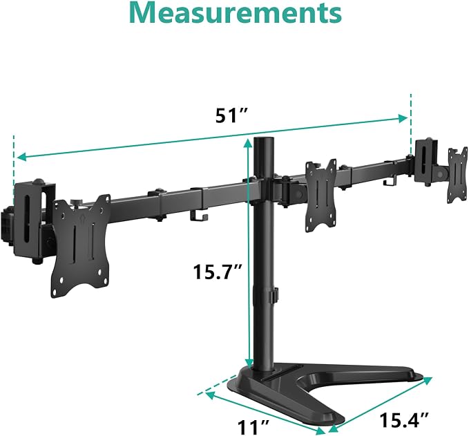 WALI Free Standing Triple Monitor Mount, Heavy Duty Triple Monitors Stand - Image 8