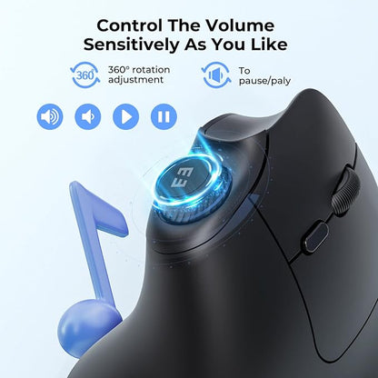seenda Ergonomic Mouse Rechargeable, USB+Dual Bluetooth, MOU-302 Vertical - Image 4