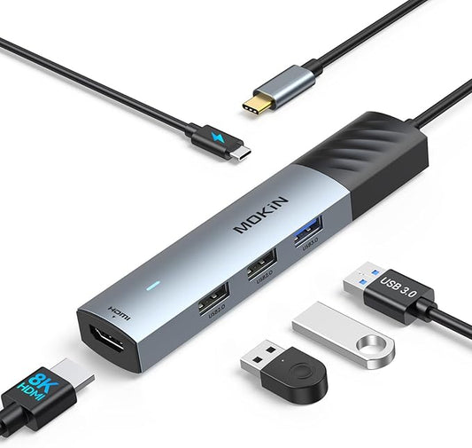 MOKiN USB C Hub, 5 in 1 USB CMultiport Adapter 8K HDMI, 100W PD, 3 USB-A Data by MOKiN