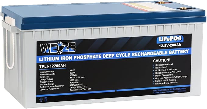 Weize 12V 200Ah LiFePO4 Lithium Battery, Built-in Smart BMS, 8000+ Deep Cycles by WEIZE