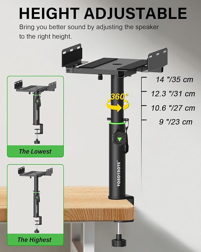 Set of 2 Dual Side Clamping Studio Monitor Stands Short Desktop Clamp Speaker - Image 2