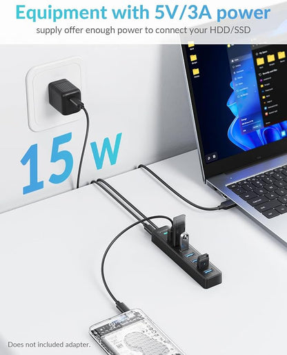 PHIXERO 7 Port USB Hub, 3.3FT/1M Long Cable USB 3.0 Hub Multi USB Port Hub - Image 4
