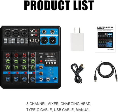 Mini audio DJ mixer Sound Board Console System, 5 Channel 48V Phantom Power - Image 8