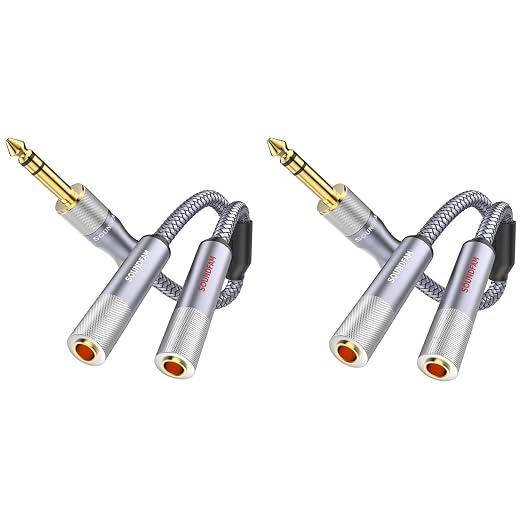 Microphone Splitter 2 Feet/60CM TRS 1/4 inch Splitter 1 Male to 2 Female by SOUNDFAM