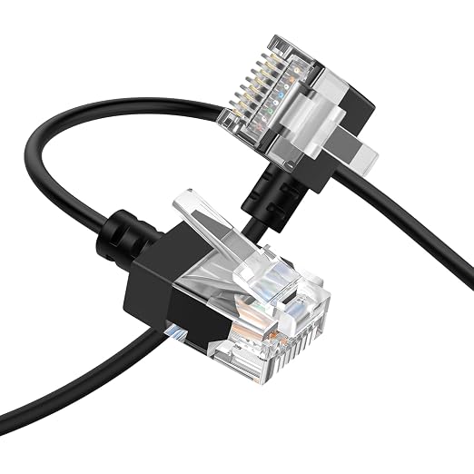 Cat6A Ethernet Cable 90 Degree Left Angled 3.3FT, Flexible Slim & Ultra Thin by Thzzhnno