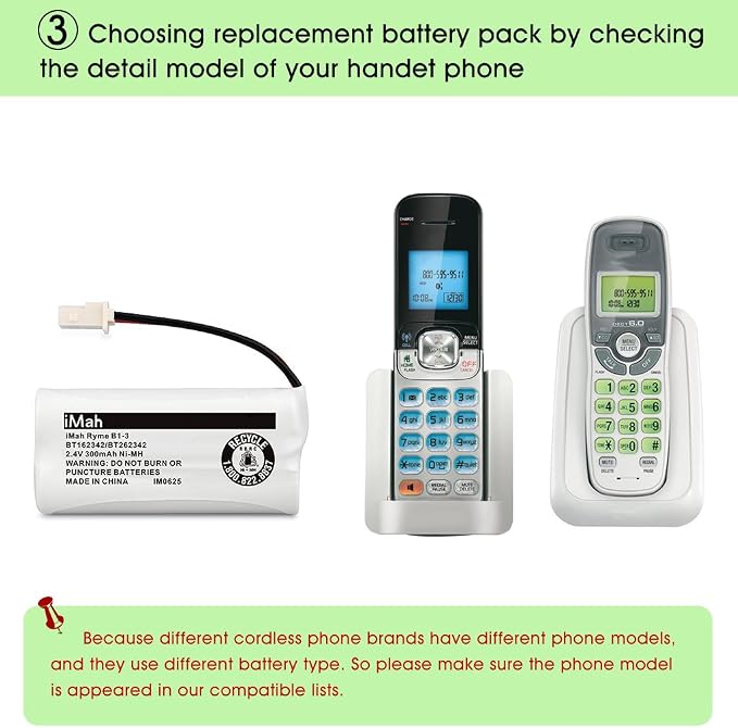 iMah BT162342/BT262342 2.4V 300mAh Ni-MH Cordless Phone Batteries Compatible - Image 5