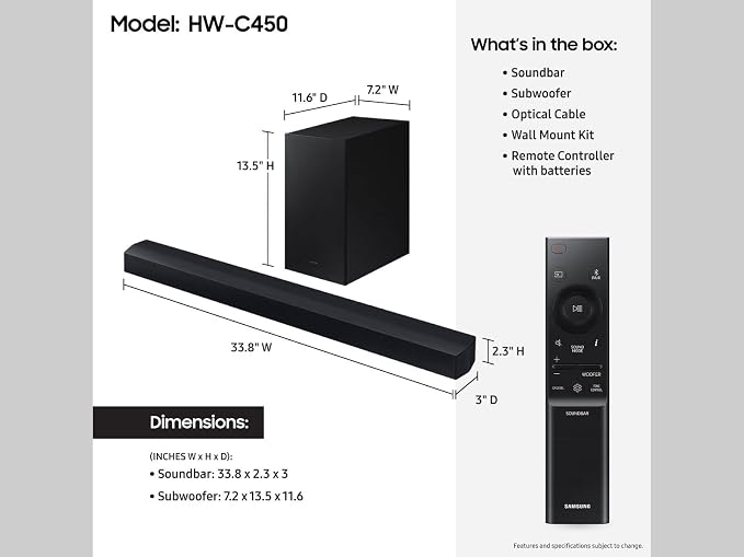 Samsung HW-C450 2.1ch Soundbar w/DTS Virtual X, Subwoofer Included, Bass Boost - Image 2
