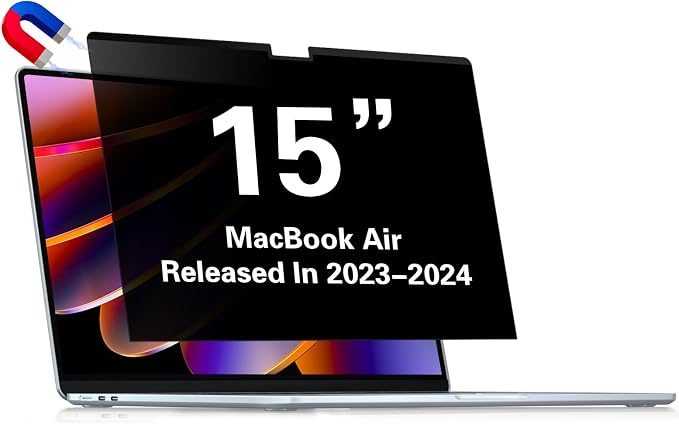 Privacy Screen for Macbook Air 15 inch, MagicSuction Removable Anti Glare Blue by LUSADESIGN