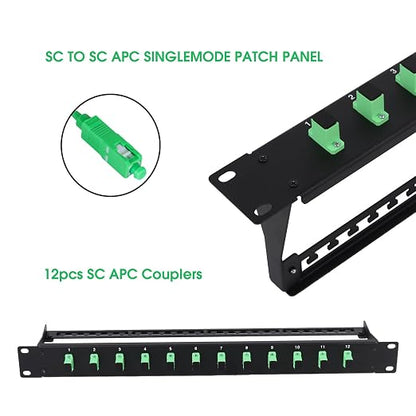 1U Fiber Patch Panel with 12 SC APC Single Mode Fiber Optic Couplers Singlemode - Image 2