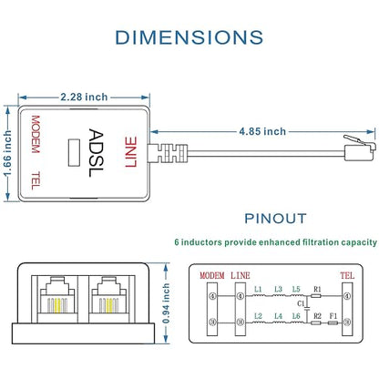 NECABLES DSL Filter Splitter for Phone Line and Modem 6 Inductors Version RJ11 - Image 4