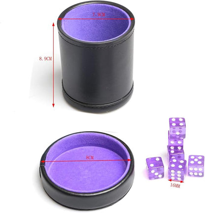 PU Leather Dice Cup Purple Velvet Lined Quiet Shaker - Image 4
