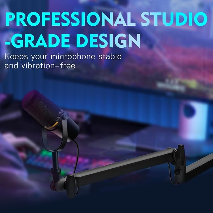 Low Profile Mic Arm 15cm Extra Riser Adjustable Mic Boom Arm Metal Desk Mounted - Image 3