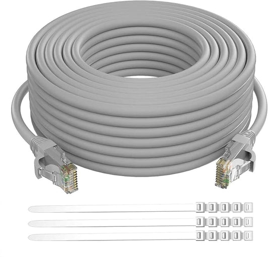 Adoreen Cat 6 Ethernet Cable 40 Ft-Gray, Outdoor & Indoor Snagless Long Round by Adoreen