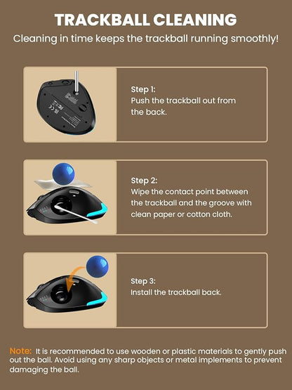Wireless Trackball Mouse, Ergonomic Bluetooth Rechargeable Computer Mouse - Image 7