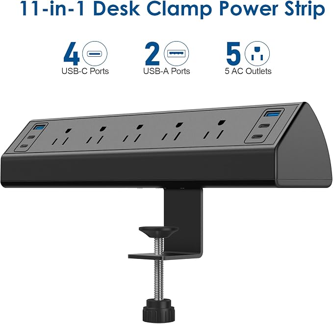 Desk Clamp Power Strip USB C, Under Desk Mount Power Station, 20W Fast Charging - Image 3