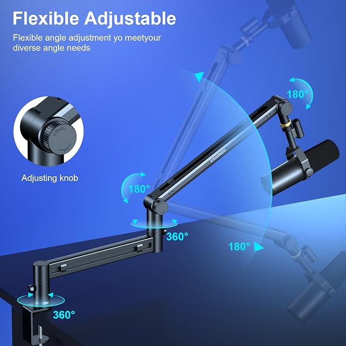 Microphone Arm, Aokeo AK-58 Desk Low Profile Adjustable Mic Boom Arm Stand - Image 3